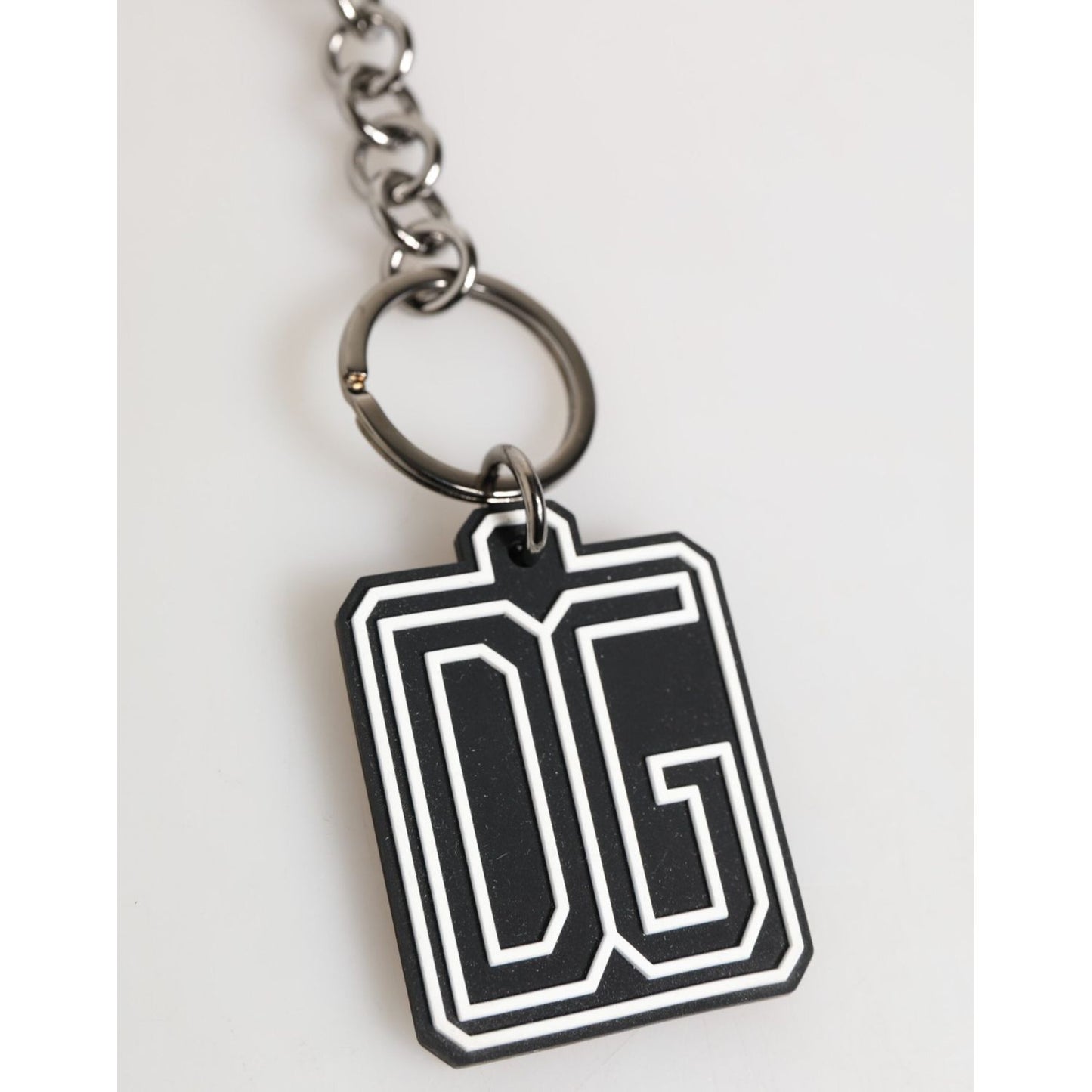 Dolce & Gabbana Black White DG Rubber Logo Silver Men Keychain Keyring SMY10703