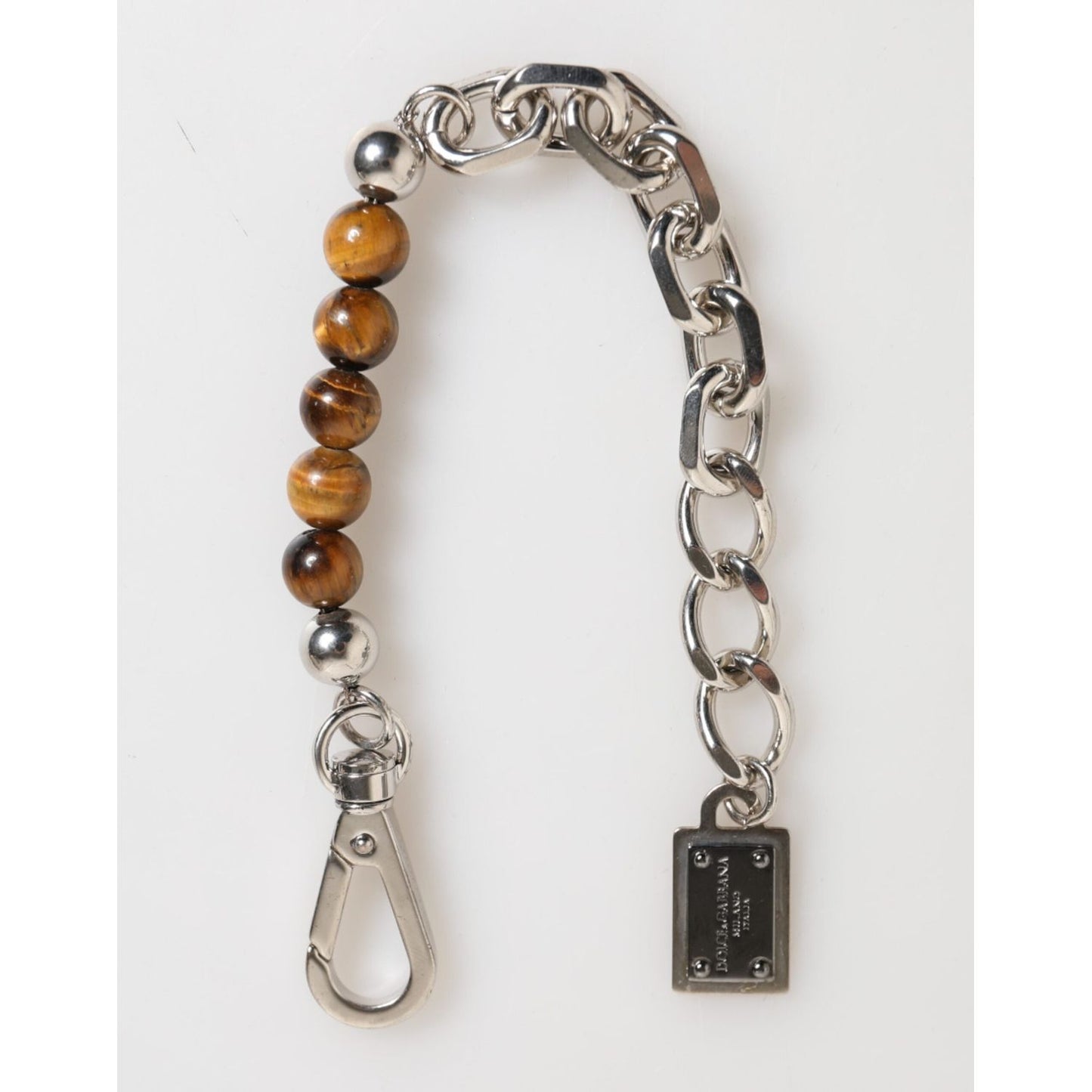 Dolce & Gabbana Silver Chain Brass Beaded Lobster Clasp Logo Men Bracelet SMY11079