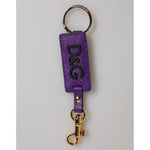 Dolce & Gabbana Purple DG Logo Leather Gold Tone Metal Keyring Keychain SMY11207