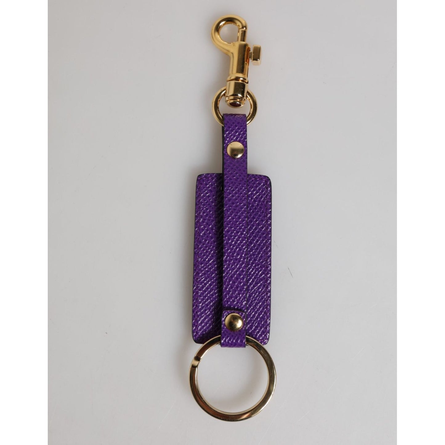Dolce & Gabbana Purple DG Logo Leather Gold Tone Metal Keyring Keychain SMY11207