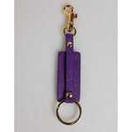Dolce & Gabbana Purple DG Logo Leather Gold Tone Metal Keyring Keychain SMY11207
