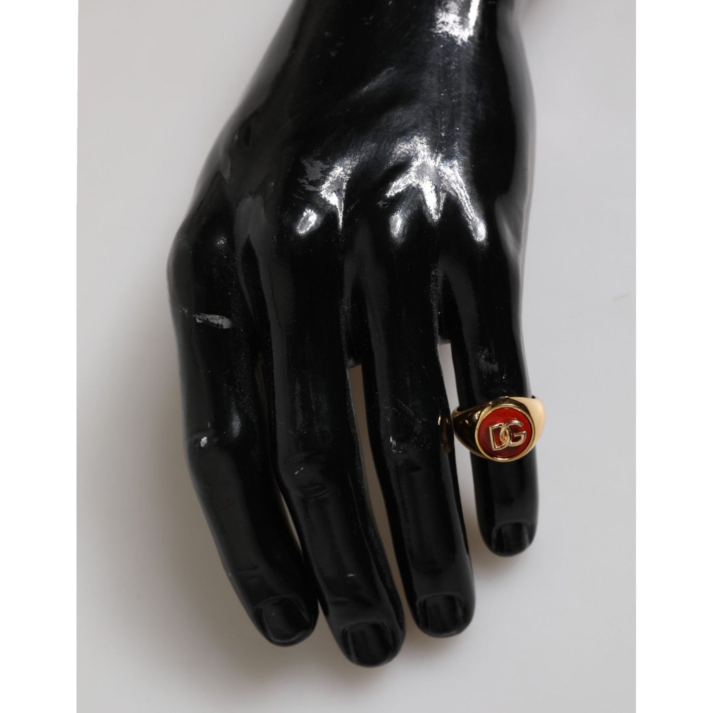 Dolce & Gabbana Gold Tone Real Brass Red DG Logo Men Ring SMY11229-58
