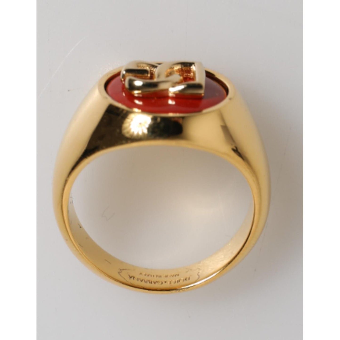 Dolce & Gabbana Gold Tone Real Brass Red DG Logo Men Ring SMY11229-58
