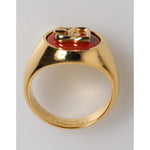 Dolce & Gabbana Gold Tone Real Brass Red DG Logo Men Ring SMY11229-58