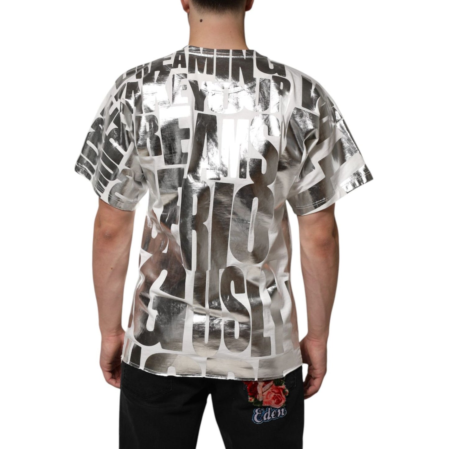 Dolce & Gabbana White Metallic Print Cotton CrewNeck T-shirt TSH9059-46