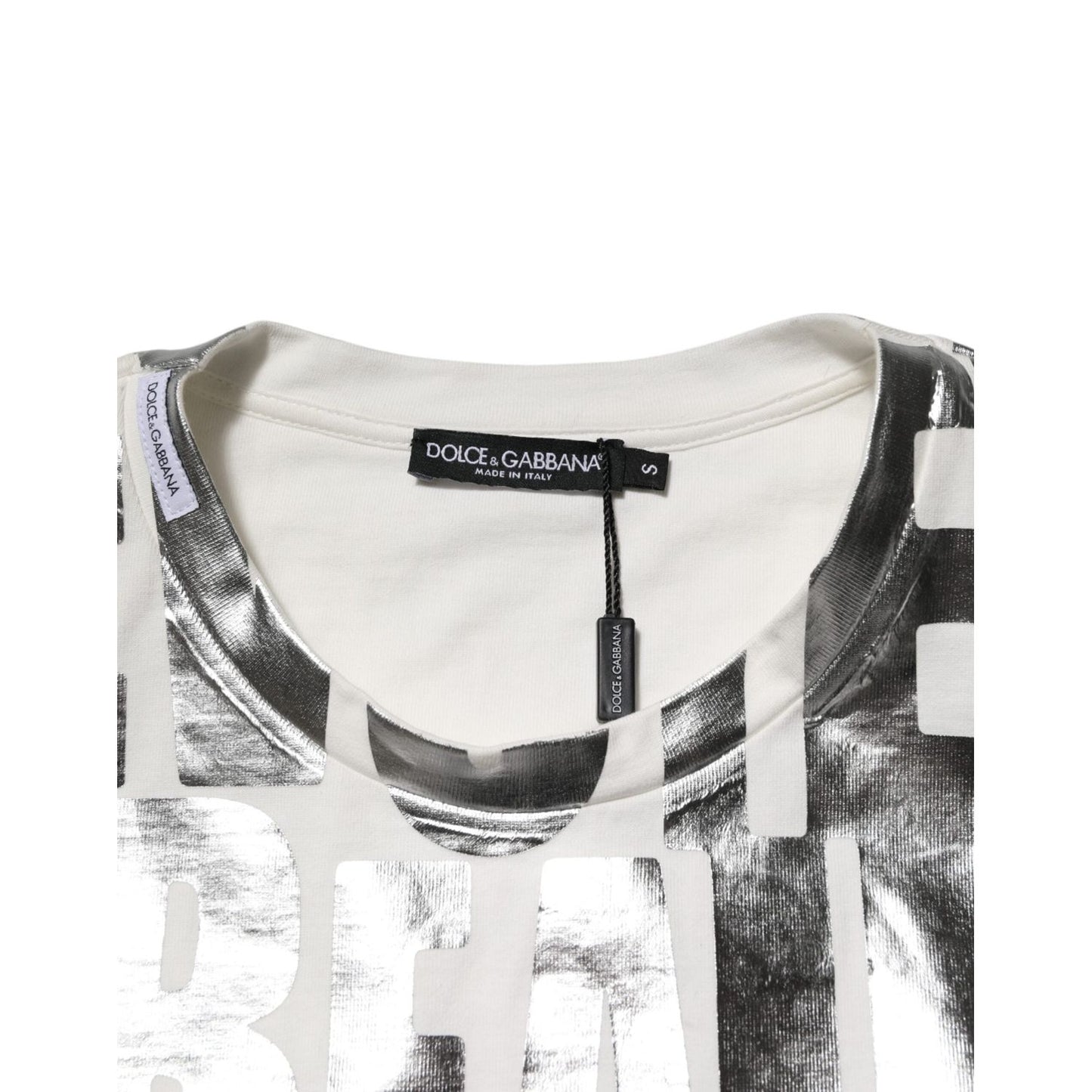 Dolce & Gabbana White Metallic Print Cotton CrewNeck T-shirt TSH9059-46