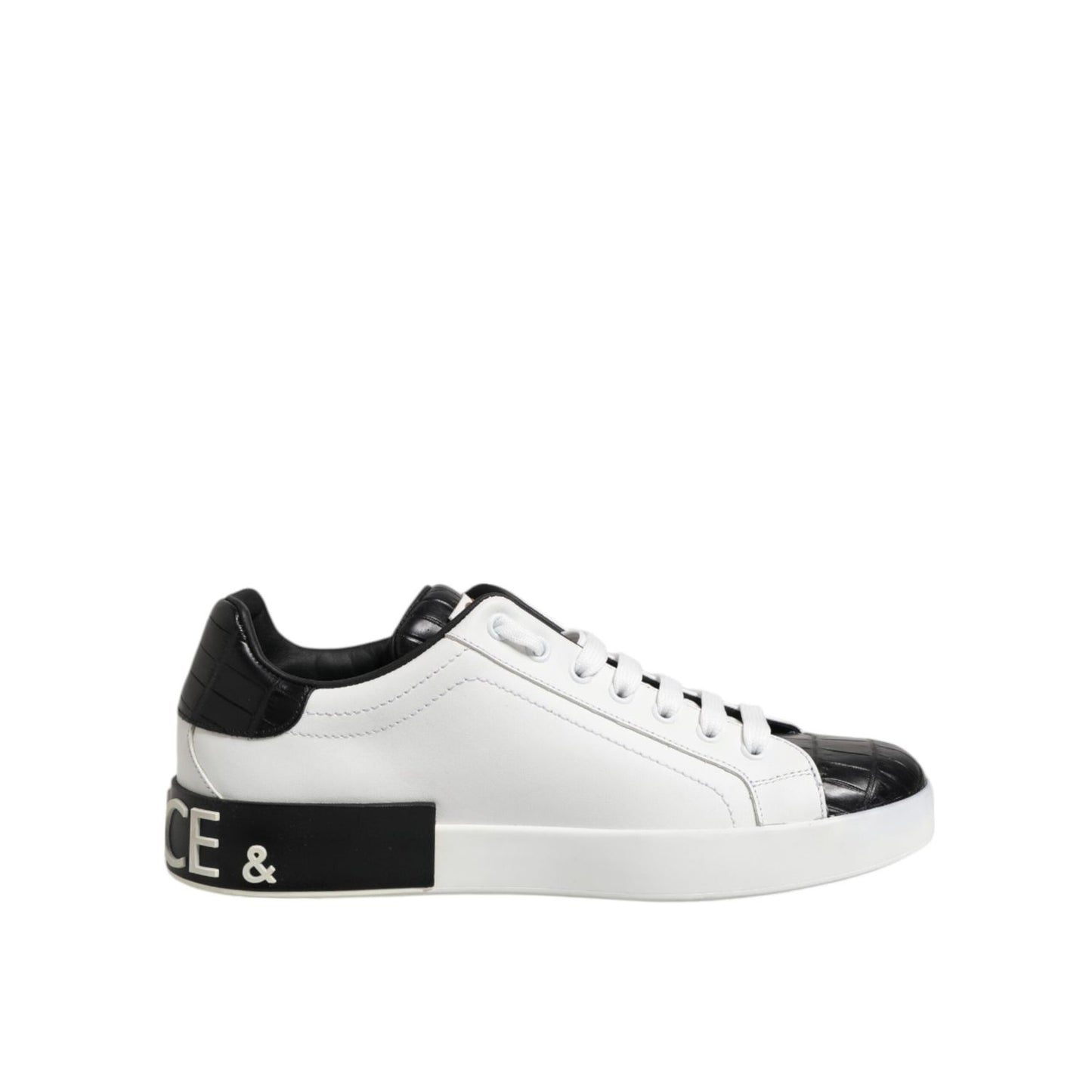 Dolce & Gabbana White Black Leather Portofino Sneaker Shoes MV6476-40