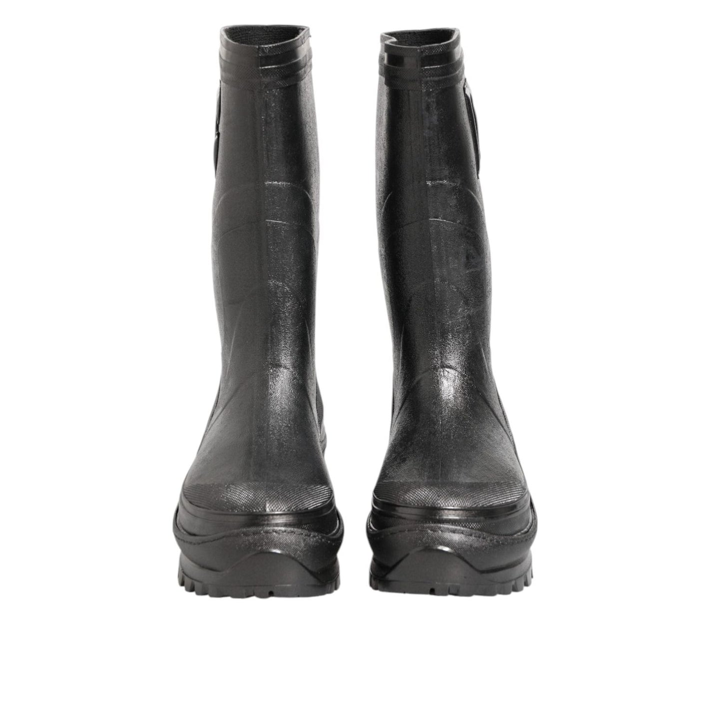 Dolce & Gabbana Metallic Black Pull On Rain Boots Men Shoes MV7885-42