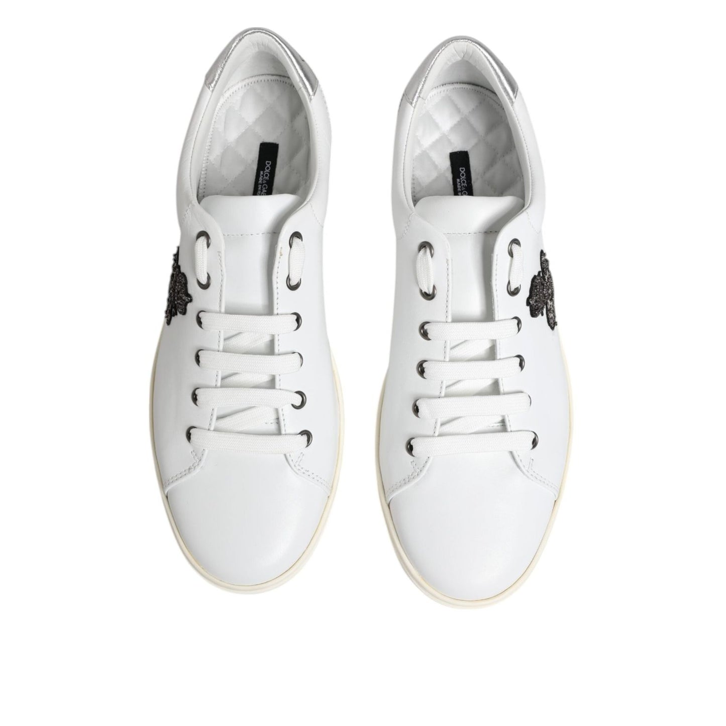 Dolce & Gabbana White Crown Bee Leather Low Top Sneakers Shoes MV7936-42