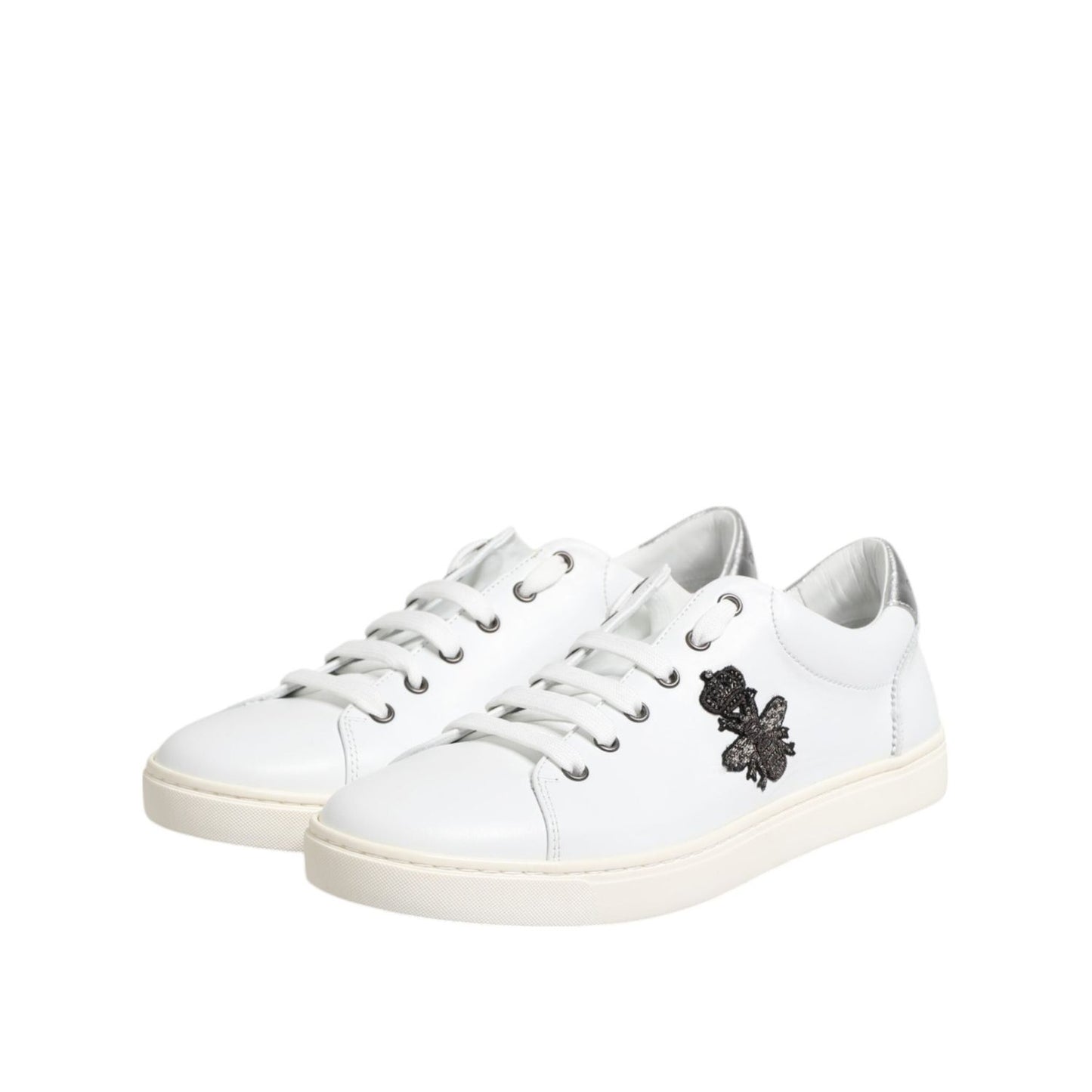 Dolce & Gabbana White Crown Bee Leather Low Top Sneakers Shoes MV7936-42