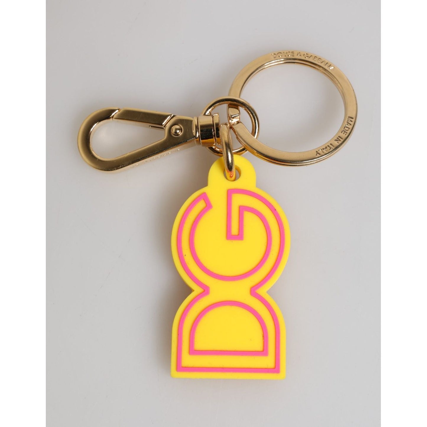 Dolce & Gabbana Yellow Rubber Gold Tone Metal DG Logo Keyring Keychain SMY11221