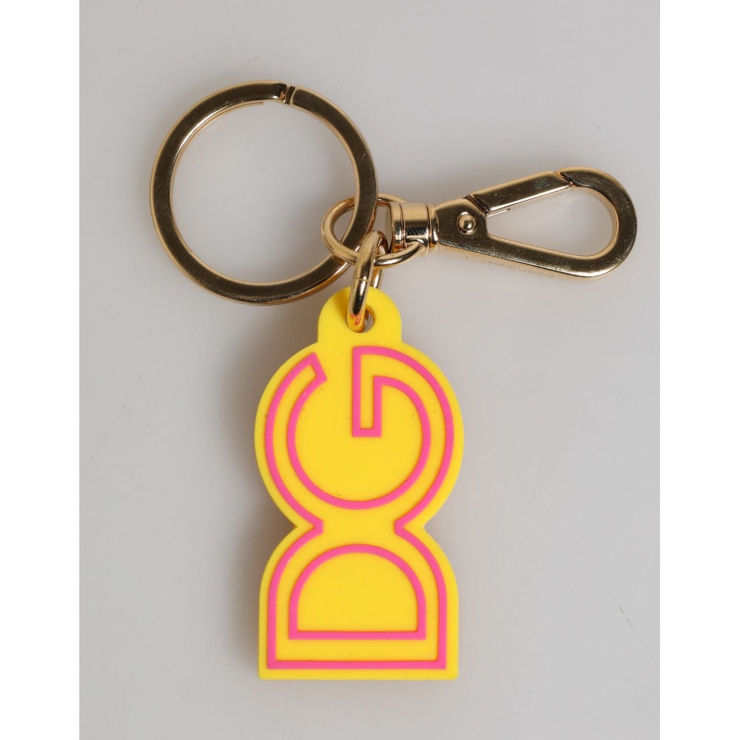 Dolce & Gabbana Yellow Rubber Gold Tone Metal DG Logo Keyring Keychain SMY11221