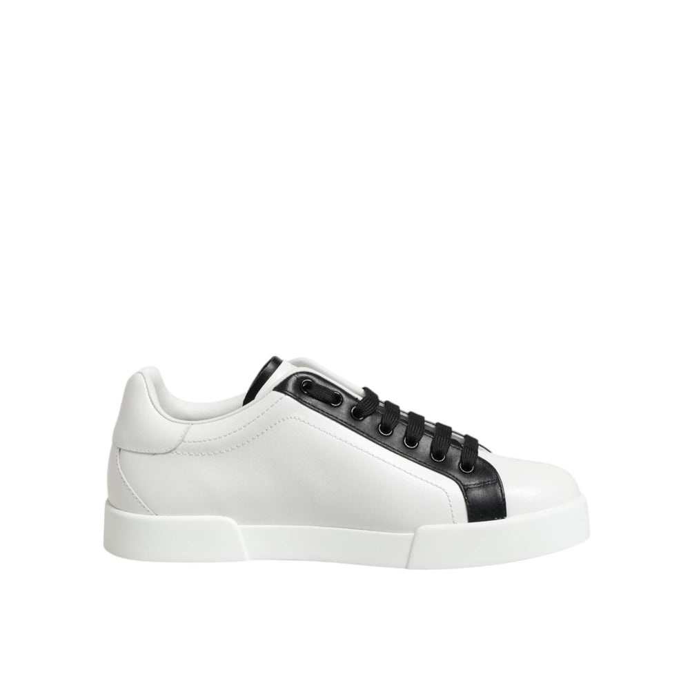 Dolce & Gabbana Black White Leather Portofino Sneaker Shoes