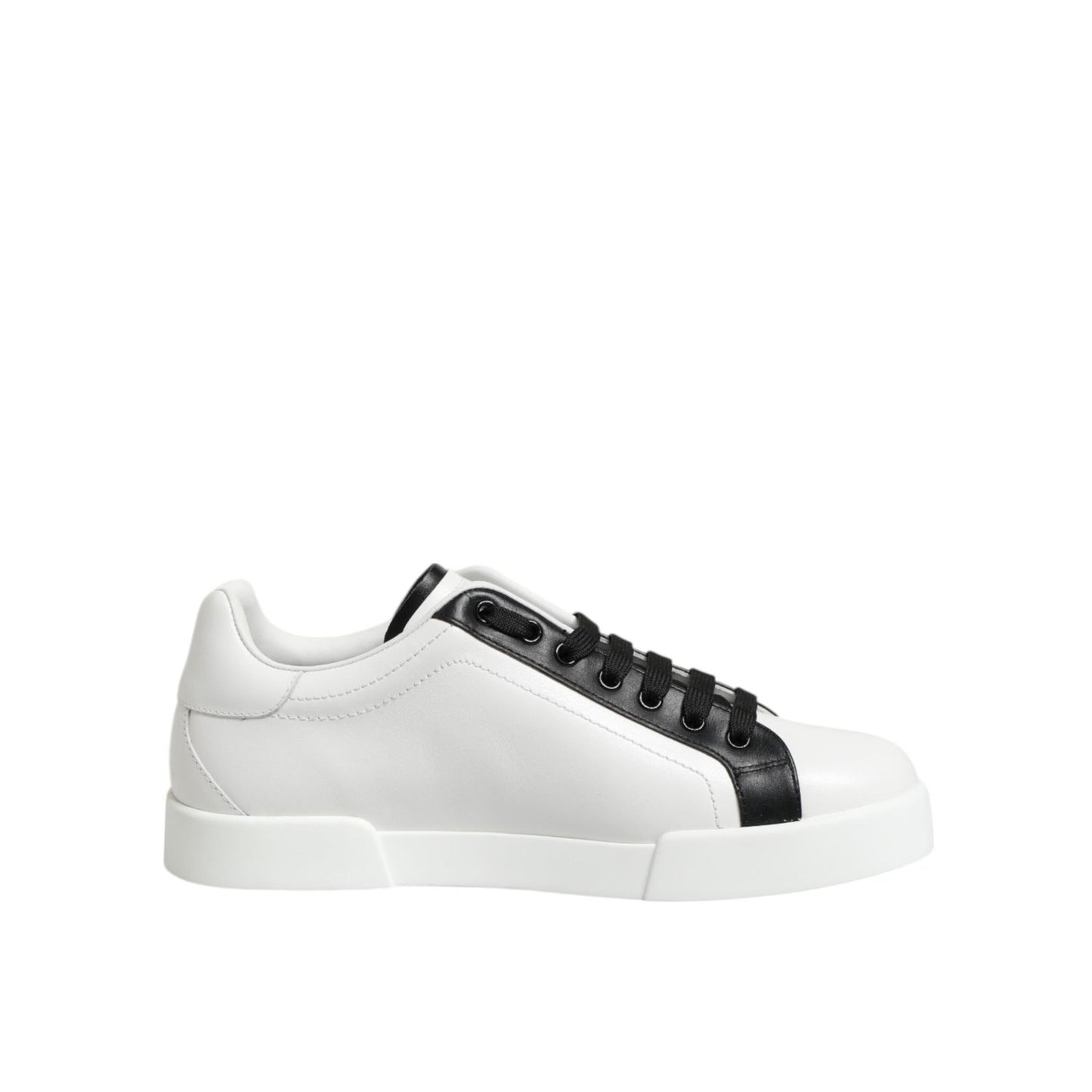 Dolce & Gabbana Black White Leather Portofino Sneaker Shoes