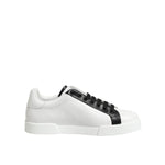 Dolce & Gabbana Black White Leather Portofino Sneaker Shoes