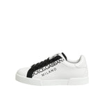 Dolce & Gabbana Black White Leather Portofino Sneaker Shoes