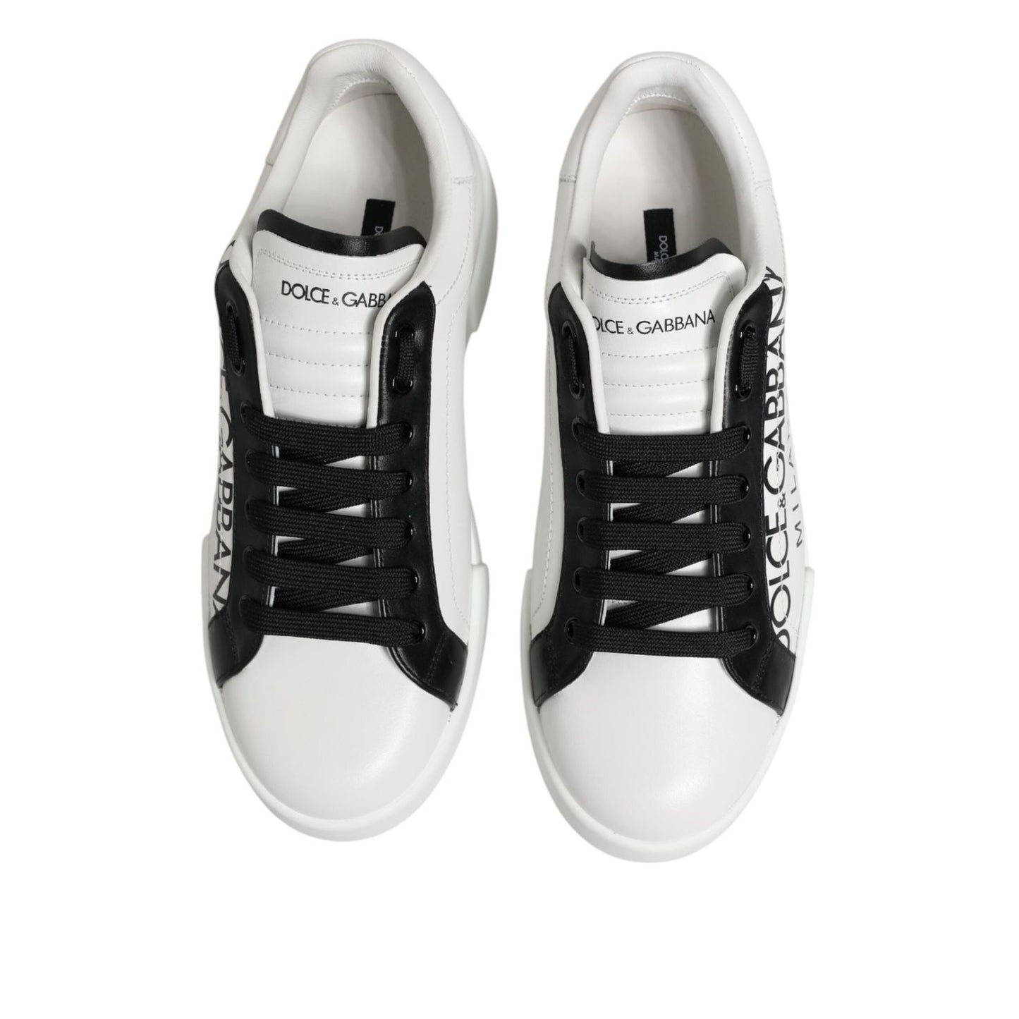 Dolce & Gabbana Black White Leather Portofino Sneaker Shoes
