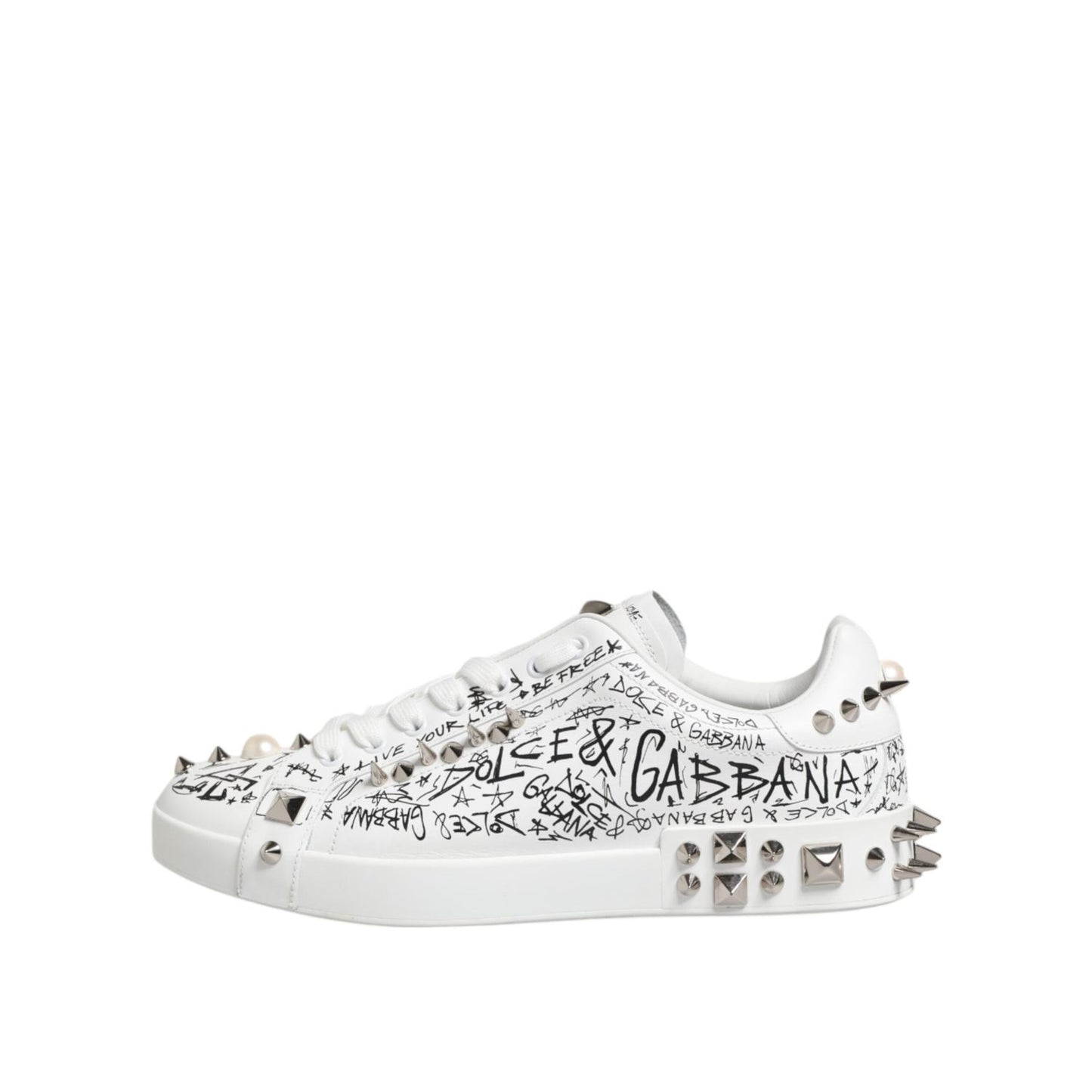 Dolce & Gabbana White Portofino Studded Men Sneakers Shoes MV7925-41