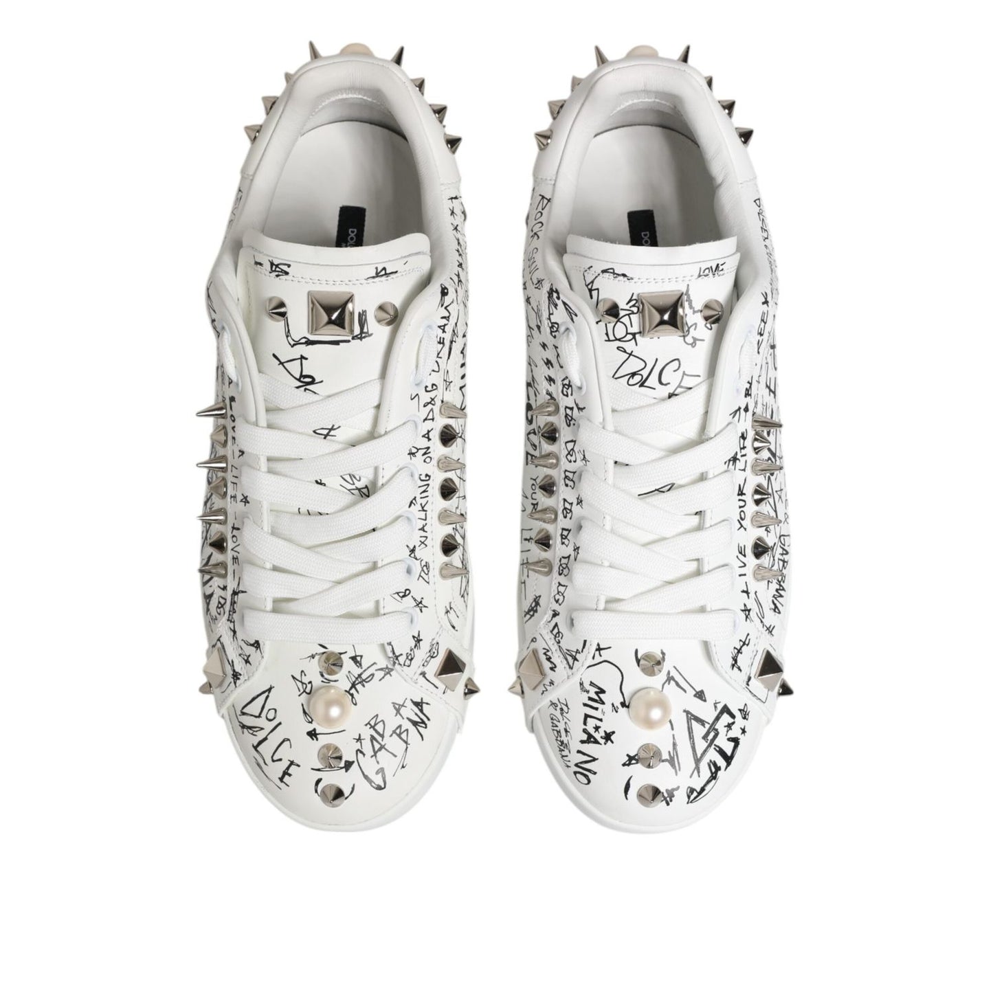 Dolce & Gabbana White Portofino Studded Men Sneakers Shoes MV7925-41
