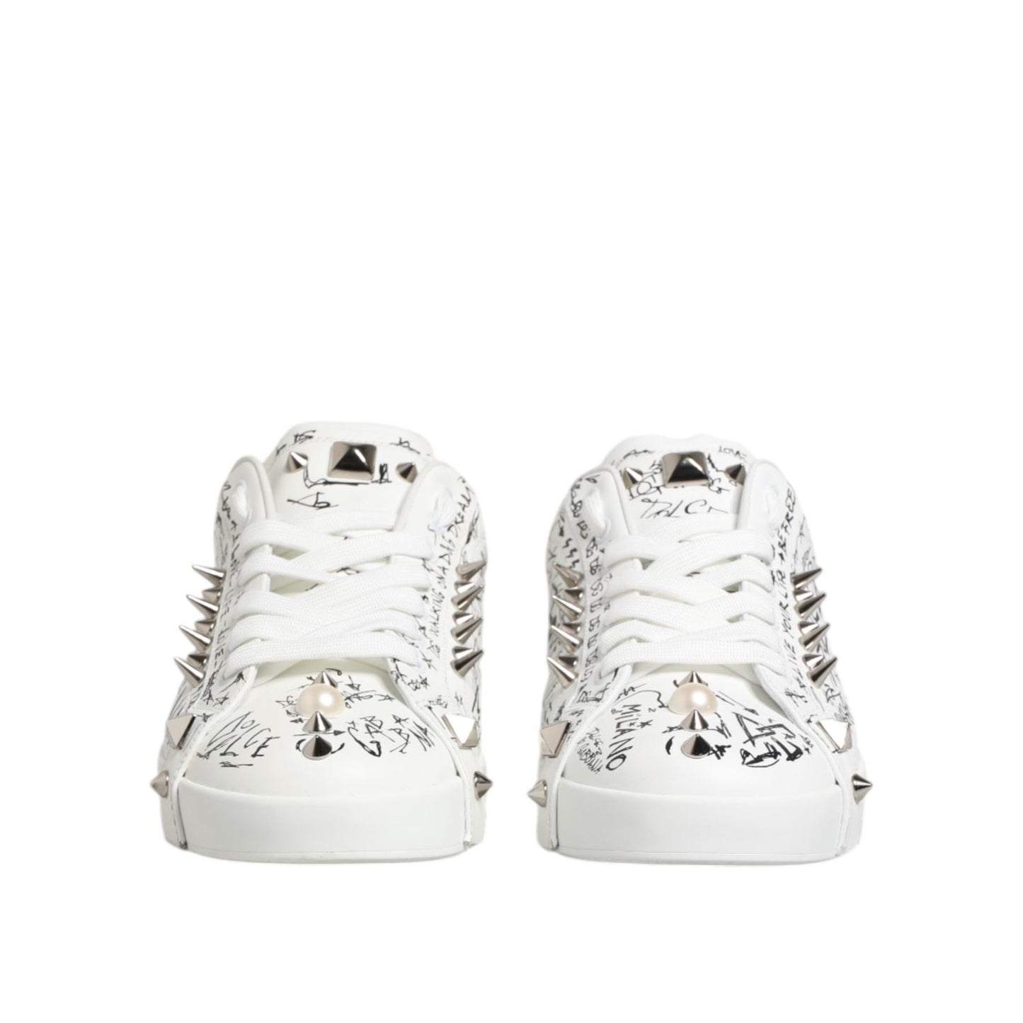 Dolce & Gabbana White Portofino Studded Men Sneakers Shoes MV7925-41