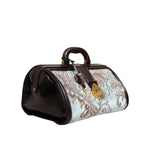 Dolce & Gabbana Blue Brown Leather Floral Jacquard Travel Handbag Bag BAG4730