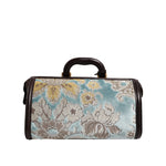 Dolce & Gabbana Blue Brown Leather Floral Jacquard Travel Handbag Bag BAG4730