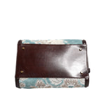 Dolce & Gabbana Blue Brown Leather Floral Jacquard Travel Handbag Bag BAG4730