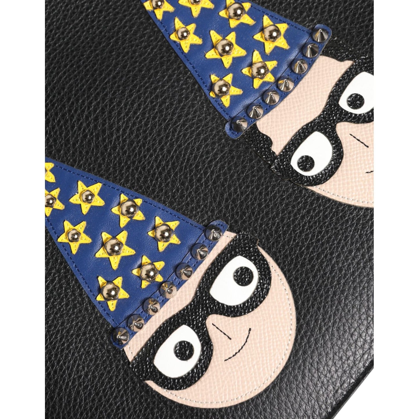 Dolce & Gabbana Black Leather #DGFAMILY Embellished Men Clutch Pouch Bag BAG4683