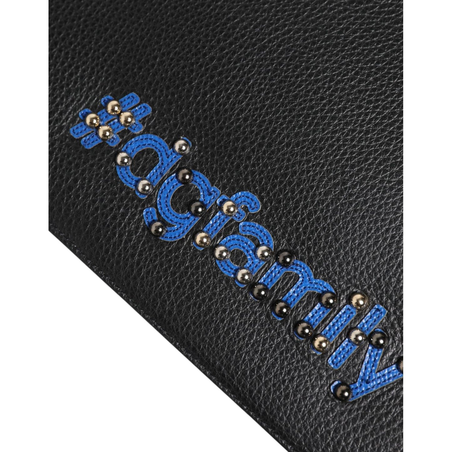 Dolce & Gabbana Black Leather #DGFAMILY Embellished Men Clutch Pouch Bag BAG4683