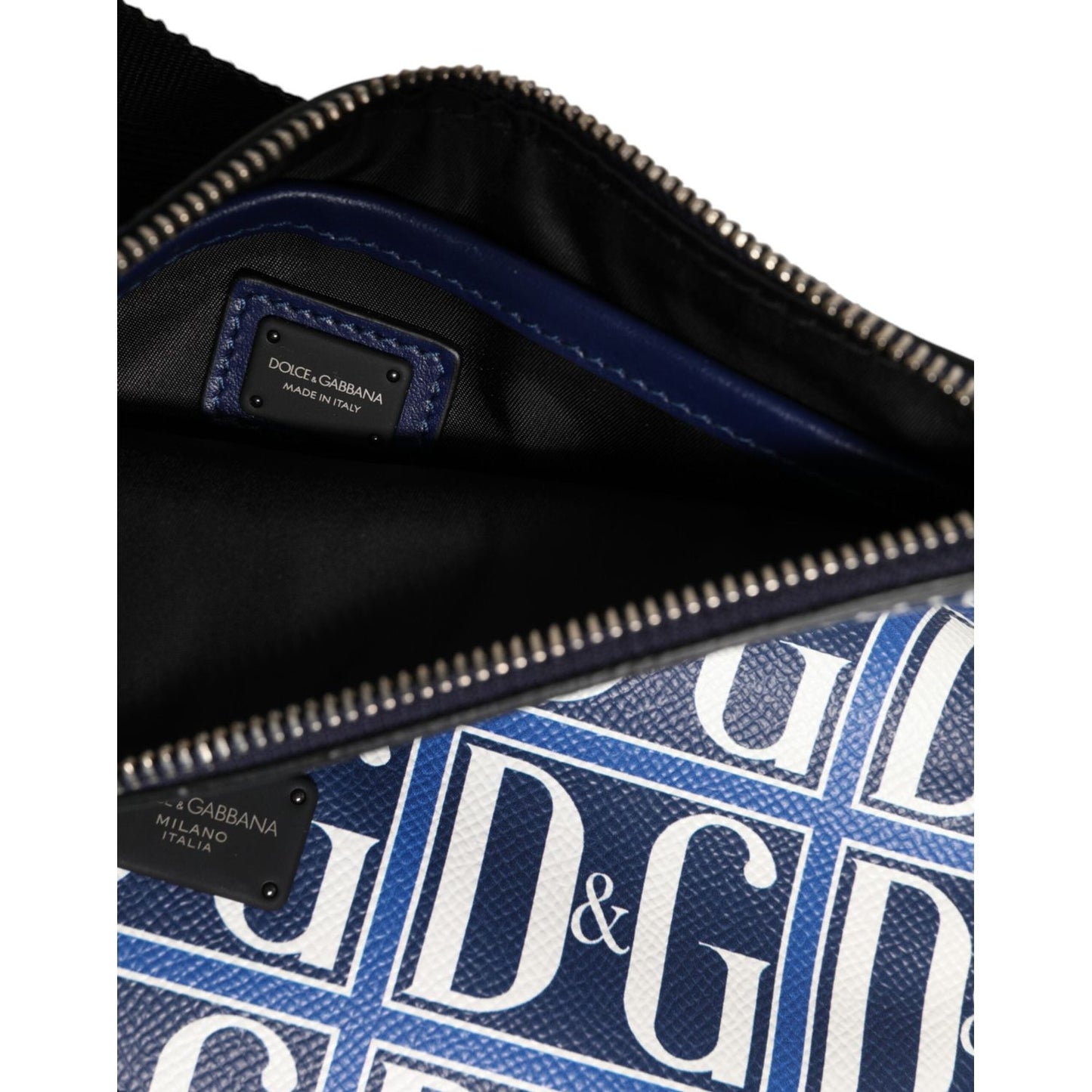 Dolce & Gabbana Blue White Leather D&G Logo Plaque Crossbody Borse Bag BAG4660