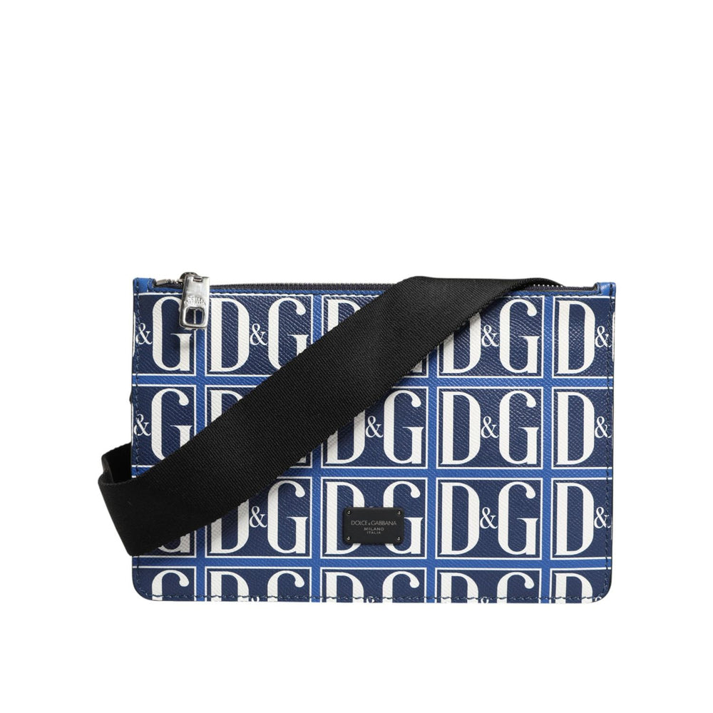 Dolce & Gabbana Blue White Leather D&G Logo Plaque Crossbody Borse Bag BAG4660
