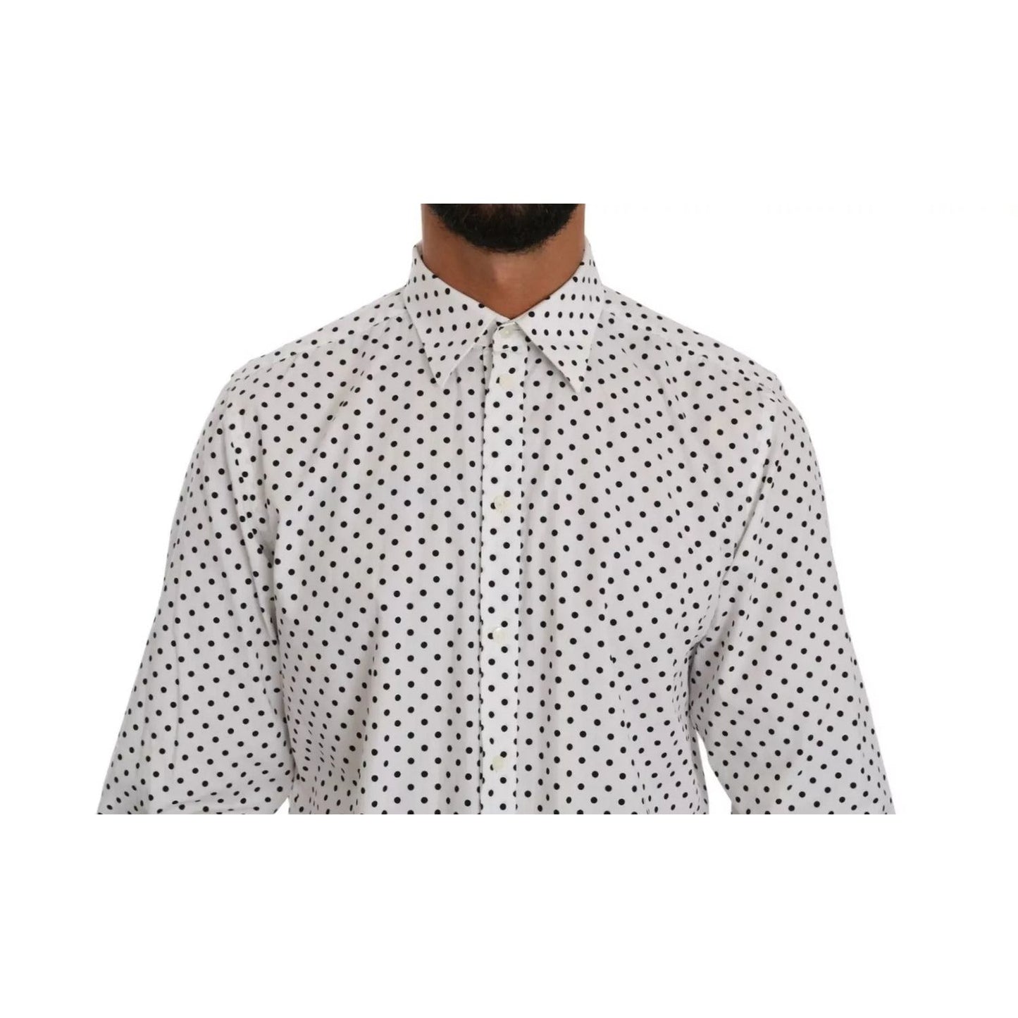 Dolce & Gabbana White Dotted Dress Formal MARTINI Shirt TSH4076-37