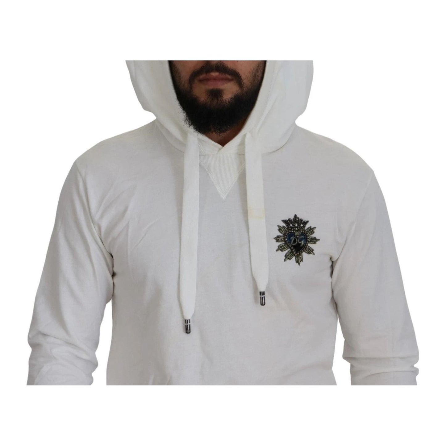 Dolce & Gabbana White Cotton Hooded Sweatshirt Sweater TSH7914-44