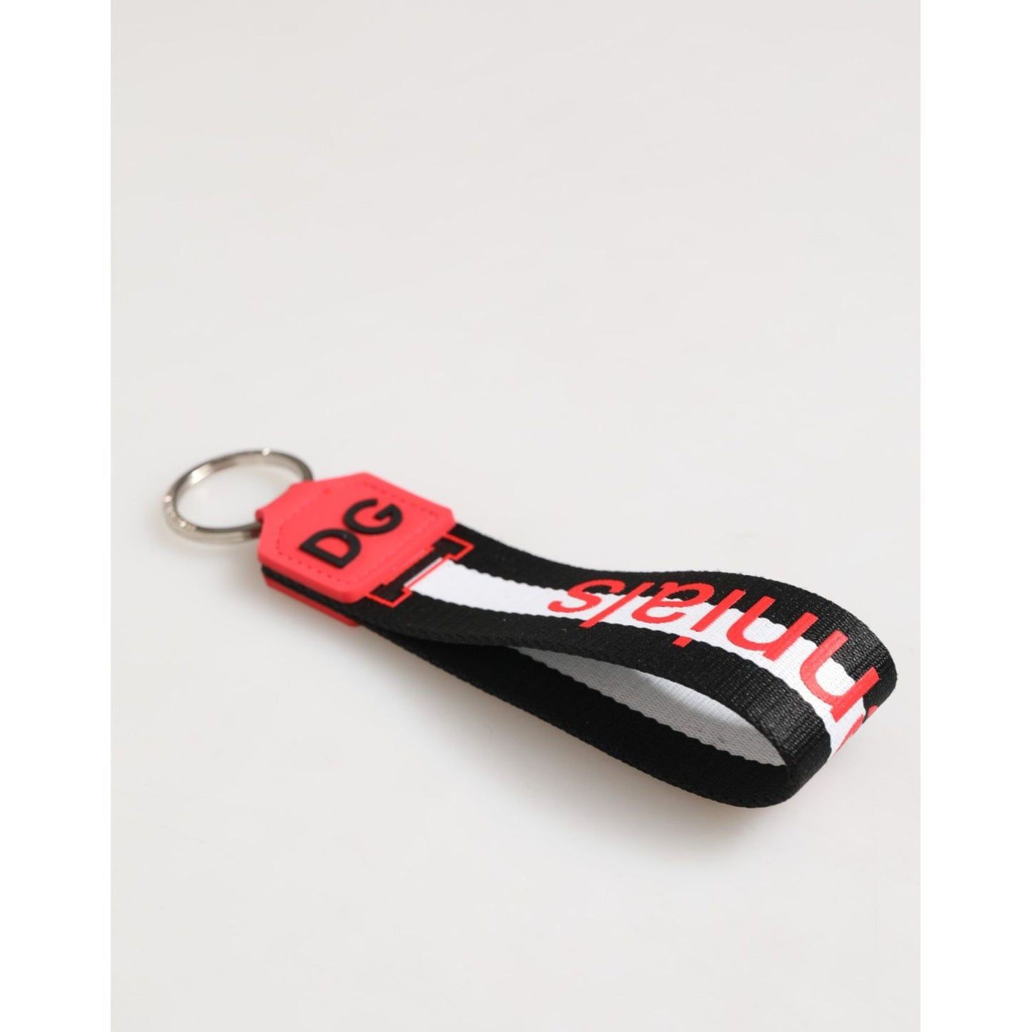 Dolce & Gabbana Red White DG Logo Polyester Brass Holder Keychain Keyring