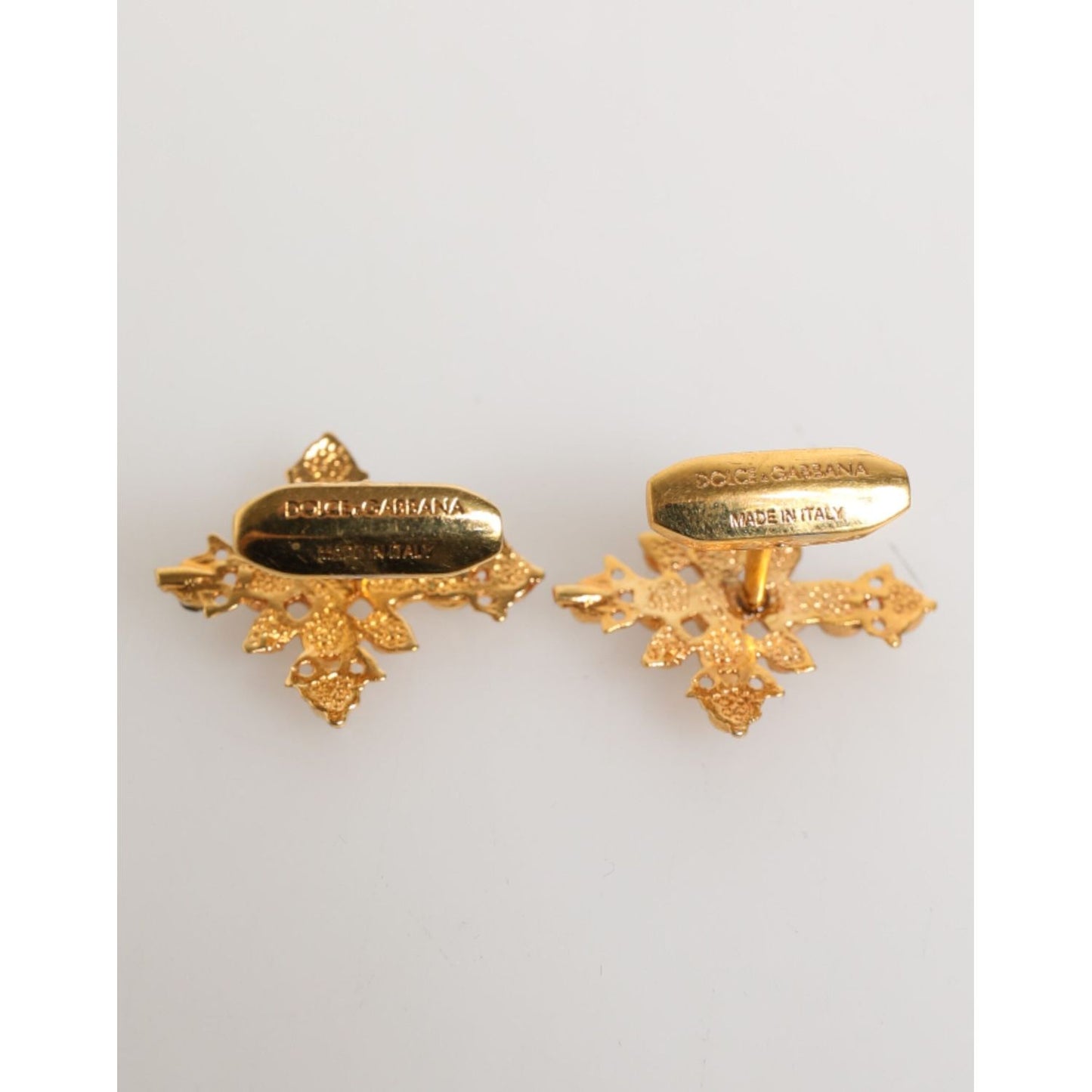 Dolce & Gabbana Gold Tone Brass Cross Crystal Men Accessory Cufflink
