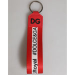 Dolce & Gabbana Red Logo Polyester Silver Brass Holder Keychain Men Keyring