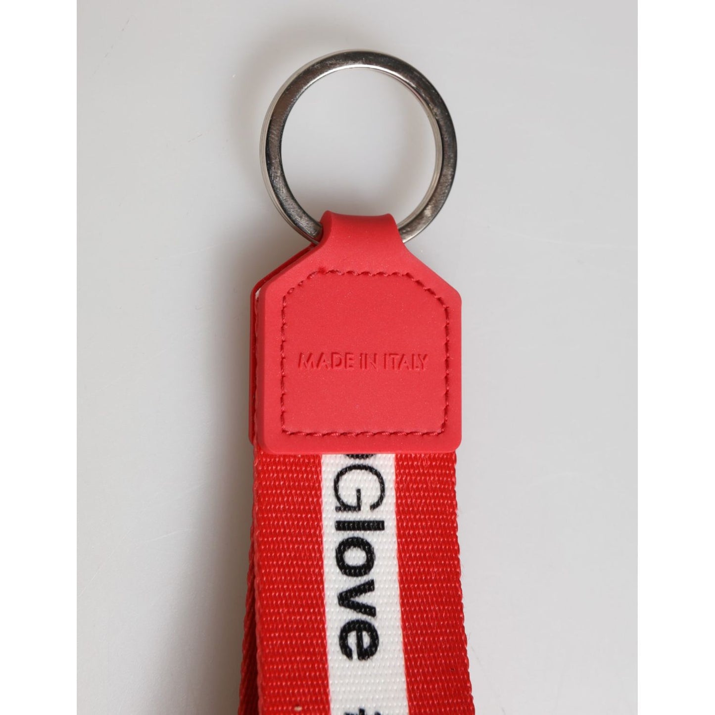 Dolce & Gabbana Red Logo Polyester Silver Brass Holder Keychain Men Keyring