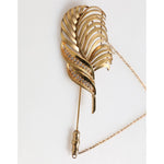 Dolce & Gabbana Gold Tone Leaf 925 Sterling Silver Crystal Chain Pin Brooch
