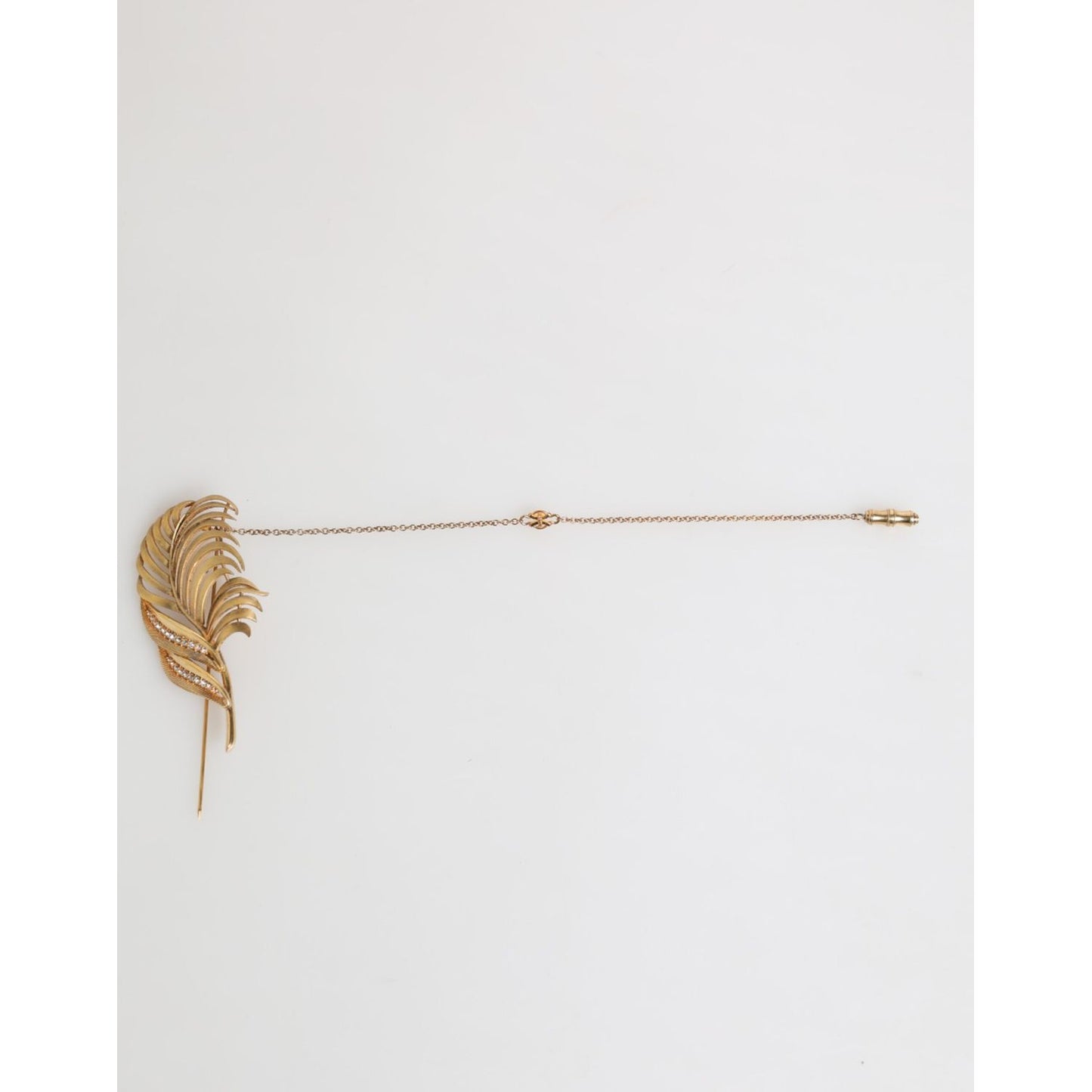 Dolce & Gabbana Gold Tone Leaf 925 Sterling Silver Crystal Chain Pin Brooch