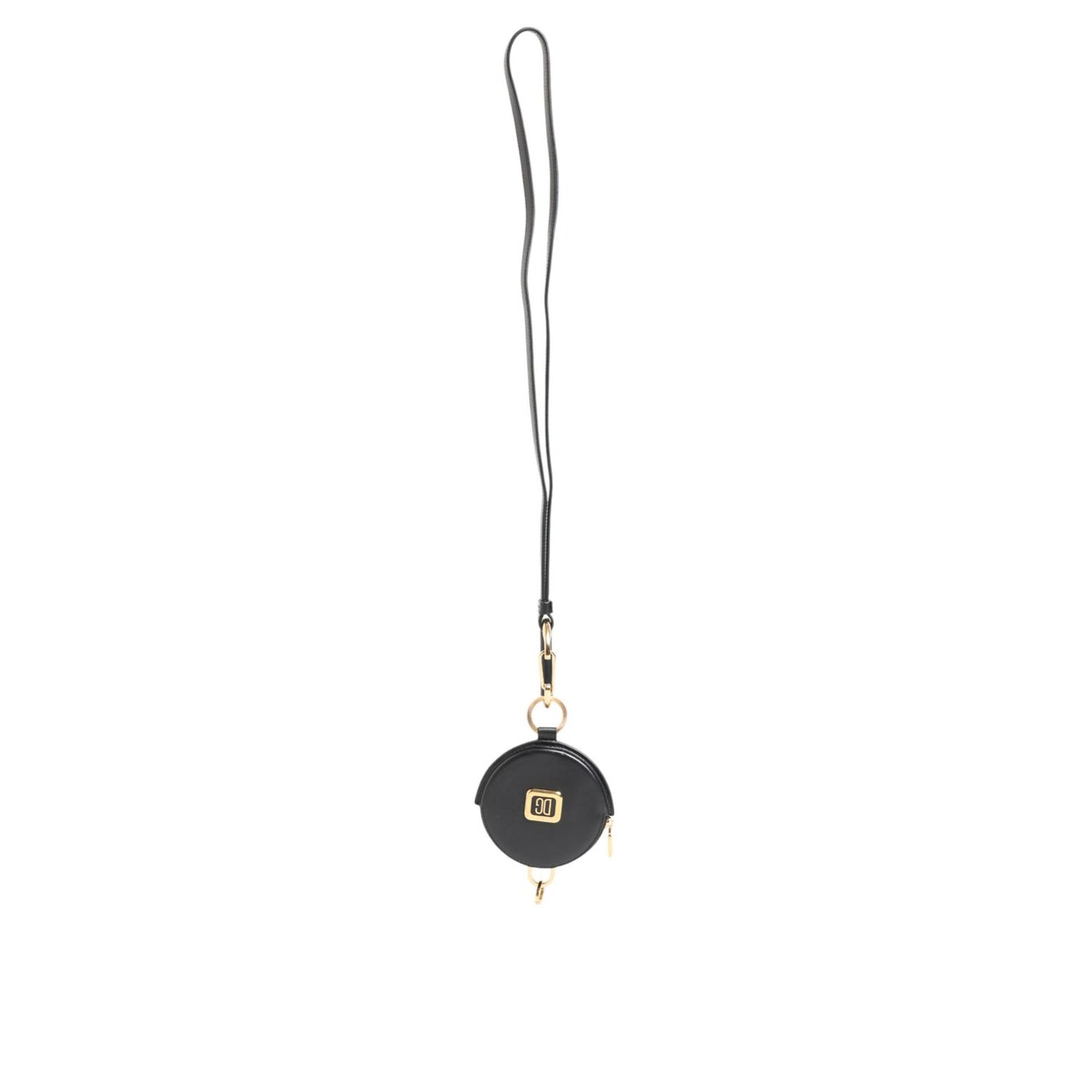 Dolce & Gabbana Black Round Leather DG Logo Coin Purse Lanyard Wallet