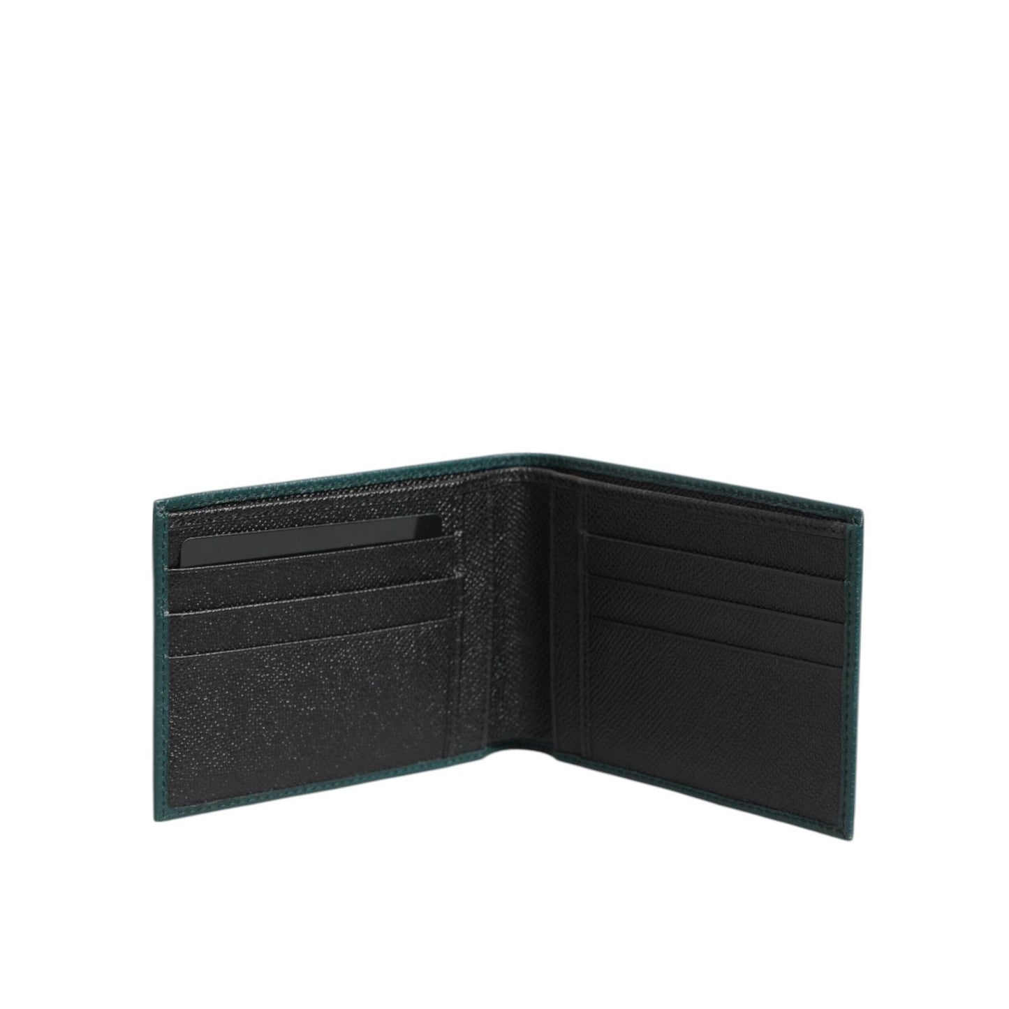 Dolce & Gabbana Green Leather DG Logo Engrave Bifold Card Holder Wallet