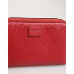 Dolce & Gabbana Red Leather Zip Around Logo Plaque Men Coin Purse Wallet
