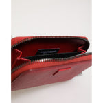 Dolce & Gabbana Red Leather Zip Around Logo Plaque Men Coin Purse Wallet