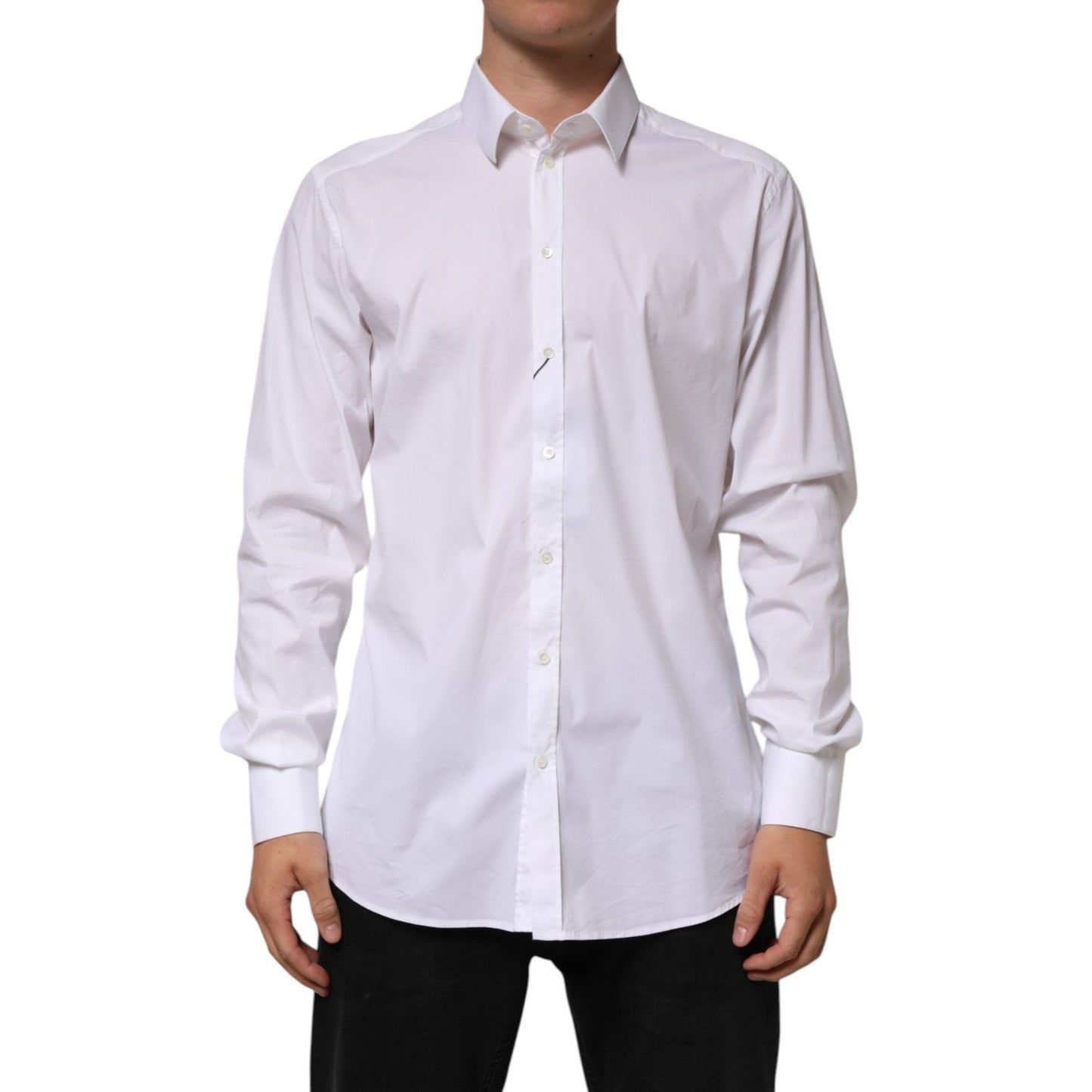 Dolce & Gabbana White Cotton GOLD Long Sleeves Formal Shirt TSH90815-43