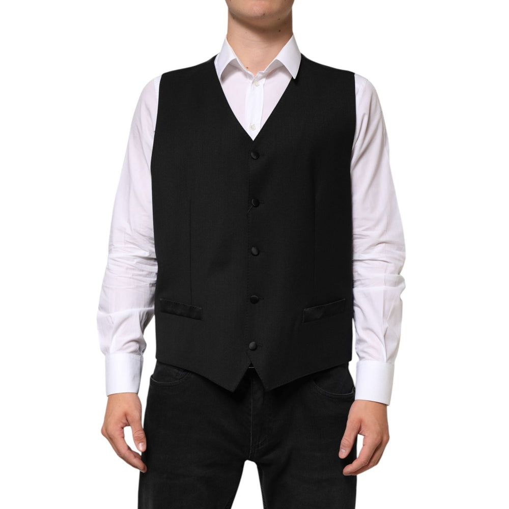 Dolce & Gabbana Black Wool Dress Formal Men Waistcoat Vest TSH90803-56
