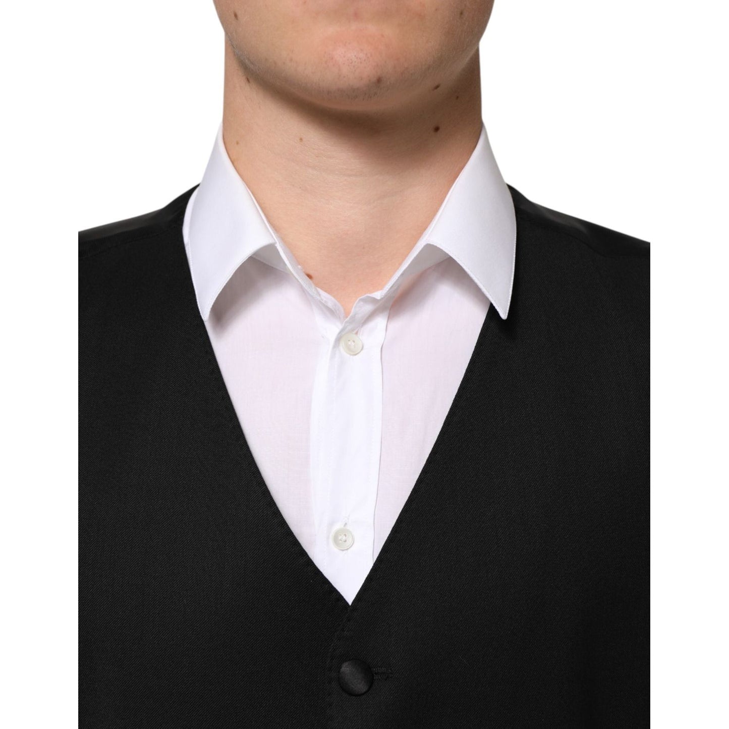 Dolce & Gabbana Black Wool Dress Formal Men Waistcoat Vest TSH90803-56