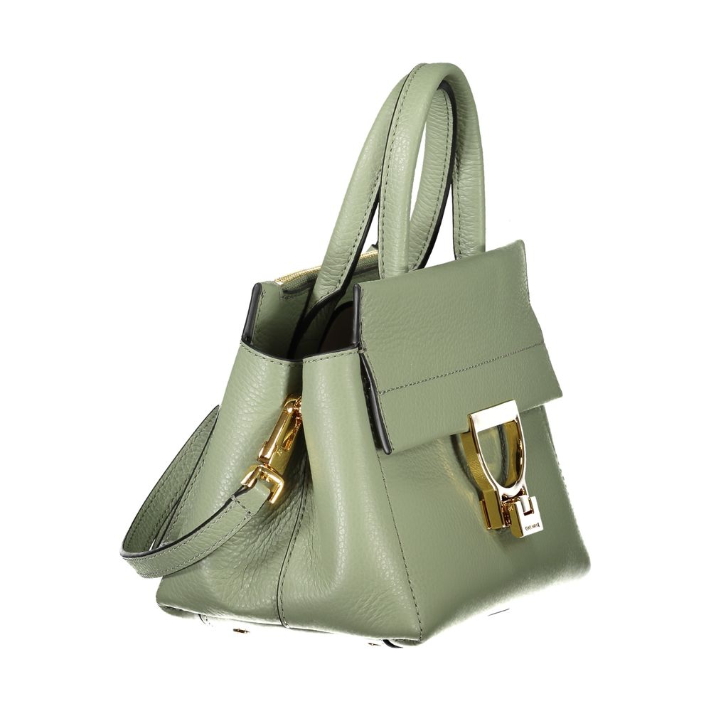 Coccinelle Green Leather Women Handbag with adjustable strap and gold accents, showcasing Italian craftsmanship and luxury design.