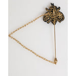Dolce & Gabbana Lapel Pin Gold Brass Black Crystal Bee Accessories Brooch