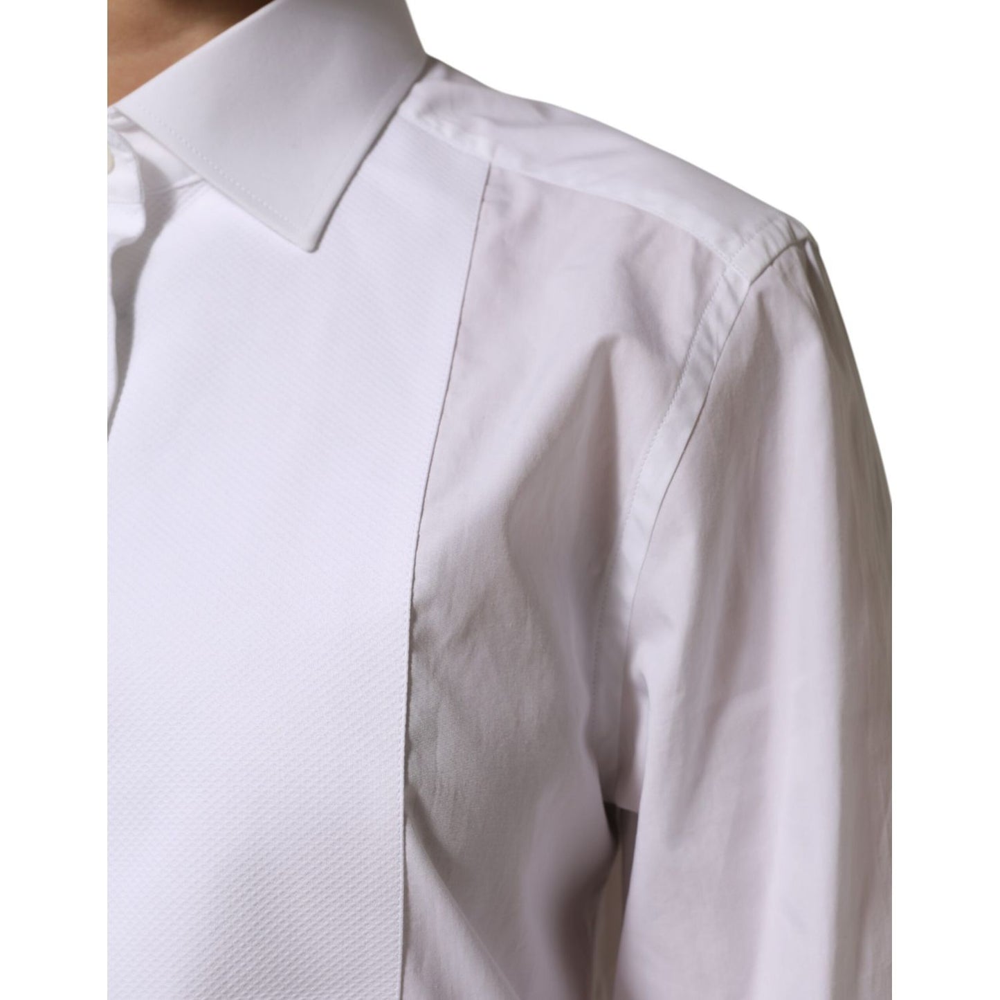 Dolce & Gabbana White Cotton Tuxedo Bib Long Sleeve Dress Shirt