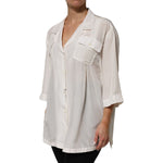 Dolce & Gabbana White Silk Collared 3/4 Sleeves Blouse Top